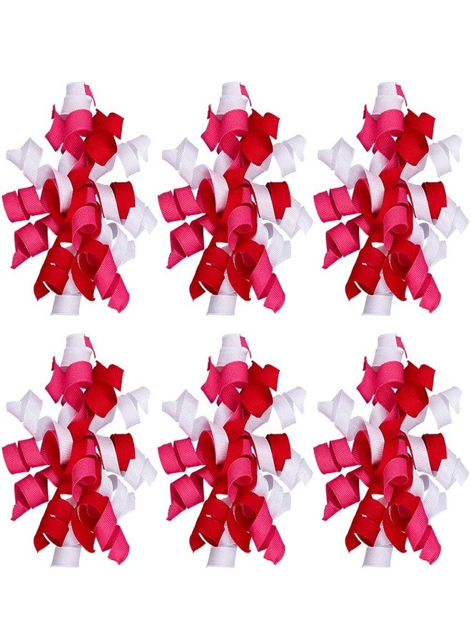 SOFPLATE 1 Box 8 Counts Gift Wrap Bows Valentines Day Curly Bows Decor Red Pink White Self Adhesive Grosgrain Ribbon Bows for Gift Wrapping Treat Bags Gifts Bag Birthday Party Decorations 6 x 4 Inch - Image 1
